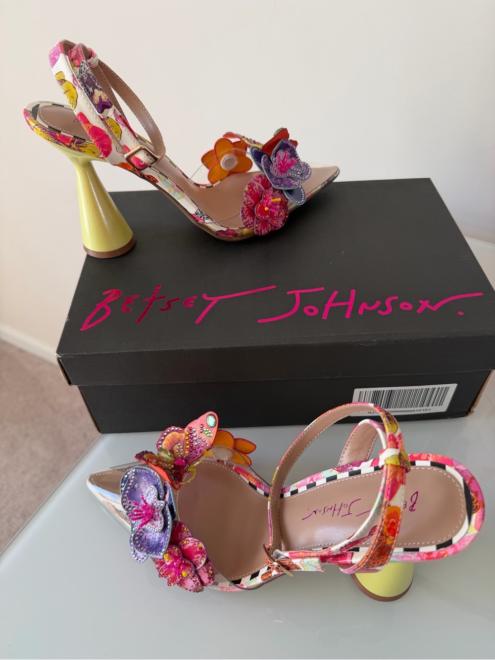 Betsey Johnson colorful Floral Appliqué pointed toe block Heels - Picture 3 of 14